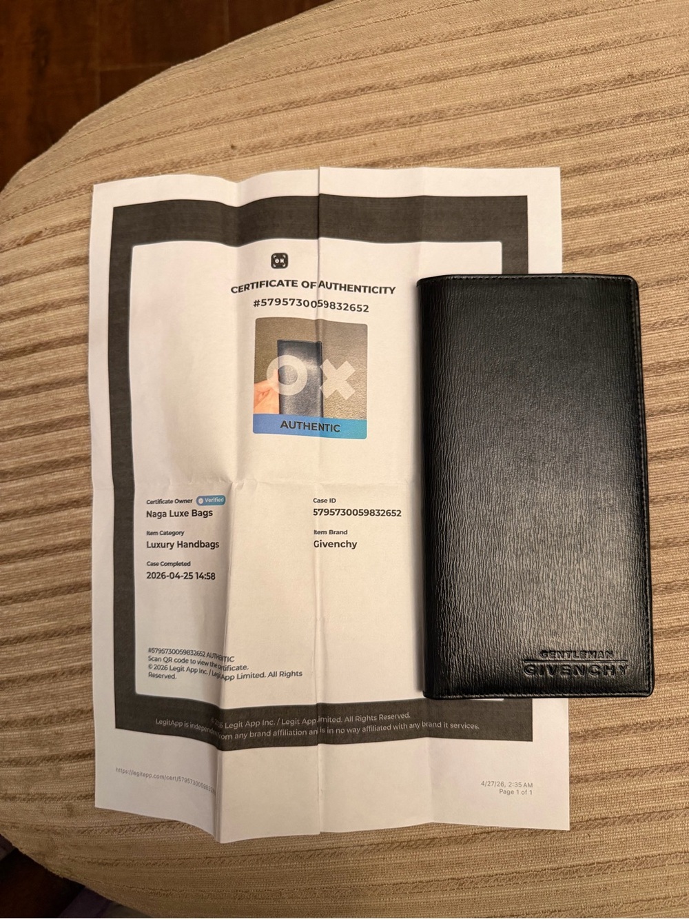 Givenchy Black Leather Checkbook Wallet with COA
